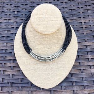 Premier Designs “Sabine” Black & Silver Multi-Strand Beaded Necklace